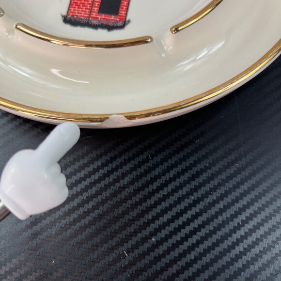 Vintage Burns Brick Ceramic Ashtray White With Gold Trim Build Better Buildings - Picture 3 of 6